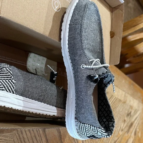 Hey Dude Women's Black and White Slip-On Woven Sneaker - Picture 2 of 6